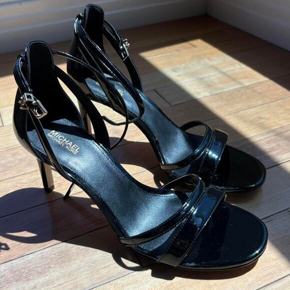 Michael Kors Black Patent Ankle Strap Stiletto Heels - Picture 1 of 8